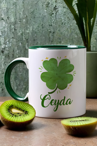 Hedizu Kişiye Özel Şans Yonca İsme Özel Kupa Bardak Yeşil İsimli İsim Yazılı Q9M X6R