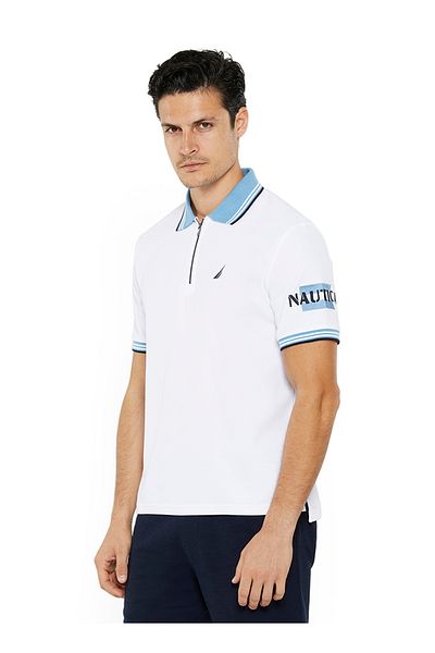Nautica Men's Cotton Blend White Polo T-Shirt – Classic Essential for Casual Look