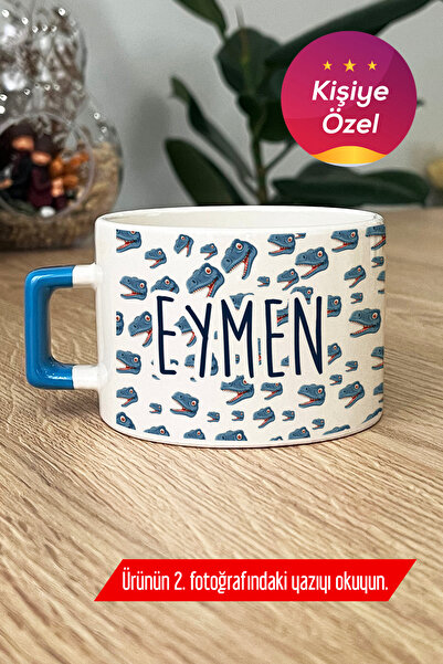 Hedizu Kişiye Özel Dinazor Desenli Lüks Fincan Mavi Erkek Çocuğa Hediye M2B Q6R