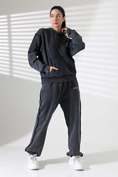 MOSRANİC طقم بدلة رياضية بغطاء للرأس باللون الأسود الناعم للسيدات Msc313