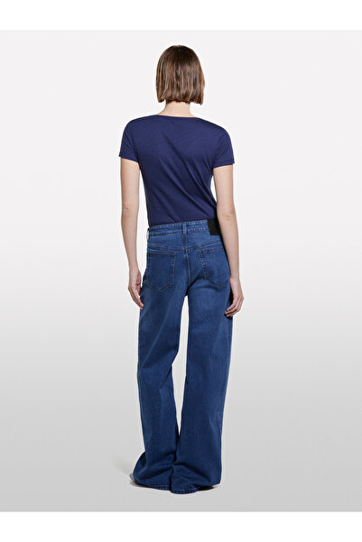 Sisley Γυναικείο μπλουζάκι με λαιμόκοψη από βαμβακερό μείγμα μπλε ναυτικό