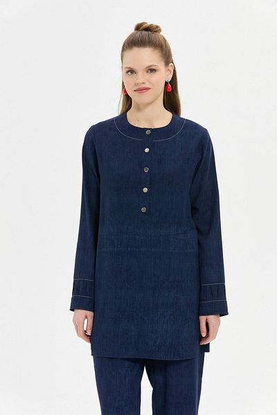 Esswaap Denim Printed Trousers Suit Navy