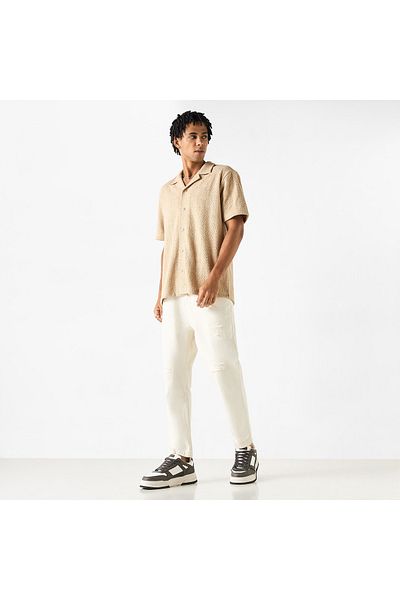 FAV Textured Camp Collar Shirt with Short Sleeves