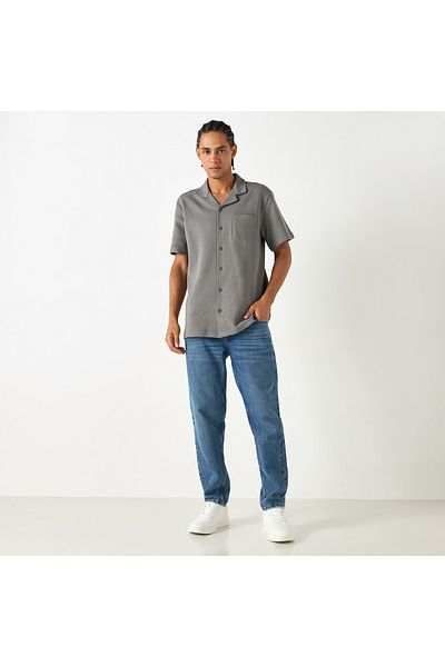 FAV Regular Fit Waffle Textured Short Sleeves Shirt with Camp Collar