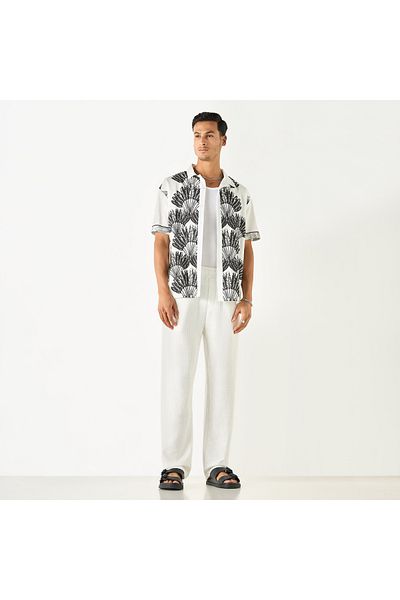 FAV Relaxed Fit Leaf Print Shirt with Camp Collar