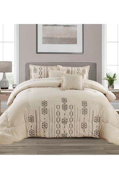Comfy 6 PC EMBROIDERY COTTON SOFT KINGSIZE COMFORTER SET CREAM