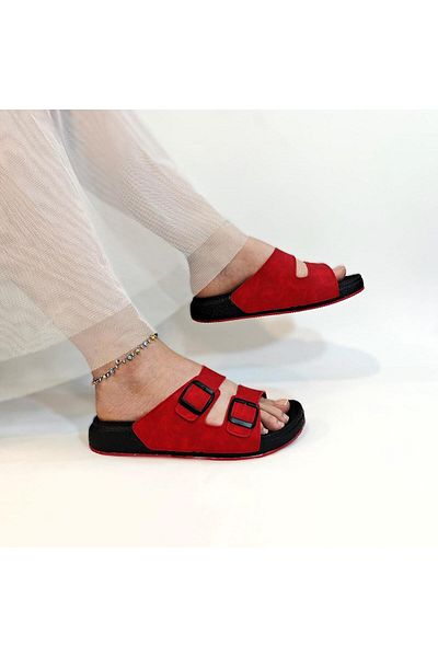 Pierre Cardin 7410 Red Double Buckle Soft Sole Comfortable Slippers