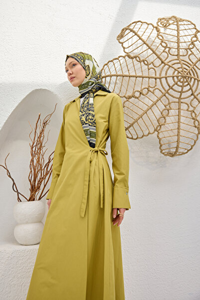 LOCCO Green Oil Green Poplin Jan Tie-Up Women's Dress