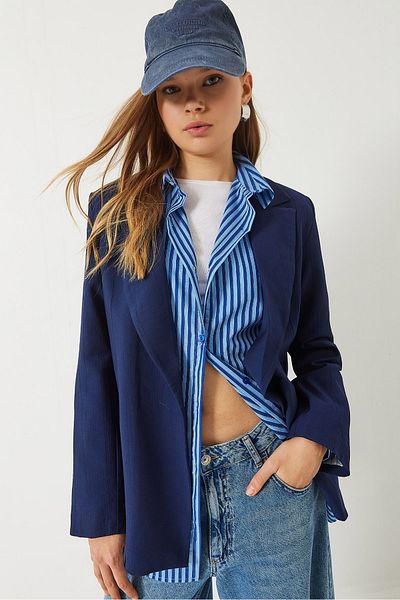 Bianco Lucci Women's Padded Lining Striped Strawberry Fabric Blazer Jacket 50178 60283002