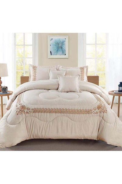 Comfy 6 PC EMBROIDERY FLORAL COTTON SOFT KINGSIZE COMFORTER SET CREAM