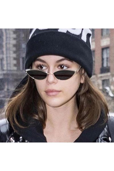 Köstebek Square Thin Gold Framed Cateye Sunglasses with Brown Lenses