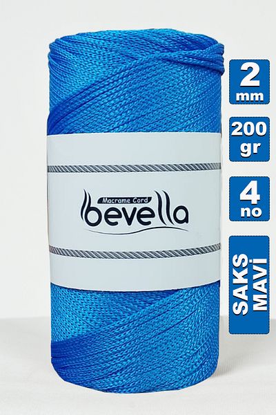 Bevella Macrame Cord 2 mm - 200 gr Fil de sac de lucru manual din poliester macrame albastru