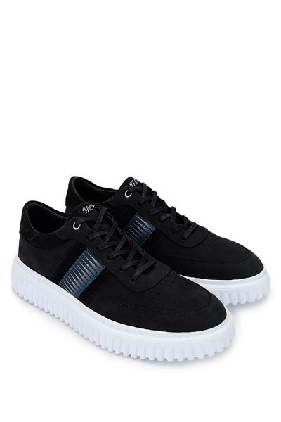 Tamer Tanca Men's Genuine Leather Black Nubuck Sneakers & Sports Shoes