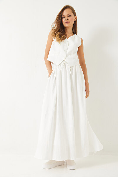 Bianco Lucci Women's Vest Lined Pocket Detailed Flared Skirt Suit 9294 60281004