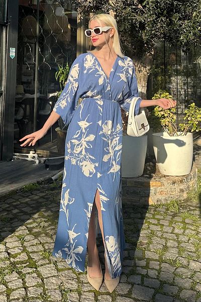 Madmext Μακρύ φόρεμα με σχίσιμο με σχίσιμο Indigo MG2324