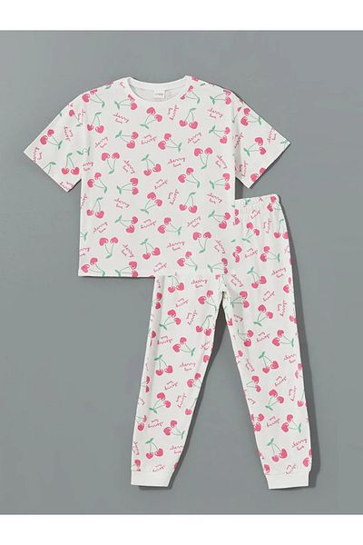 LC Waikiki Set de pijamale pentru copii LCW Kids, alb, cu gât de bicicletă