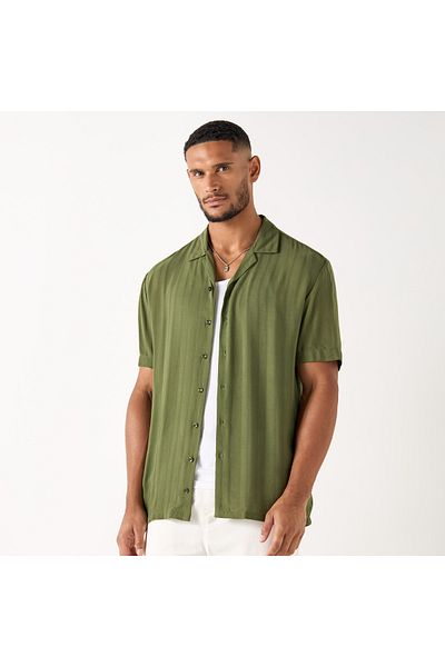 FAV Textured Camp Collar Shirt with Short Sleeves