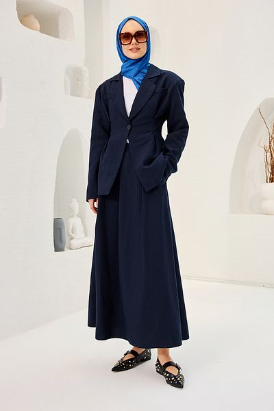 LOCCO Women's Suit with Hidden Pocket and Pleat Detail on the Front, Navy Blue