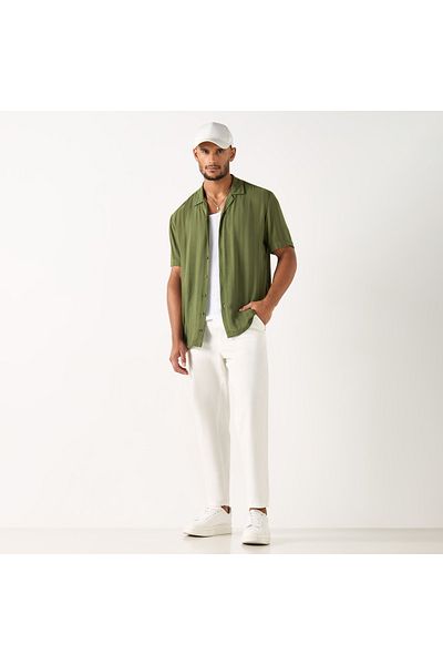 FAV Textured Camp Collar Shirt with Short Sleeves