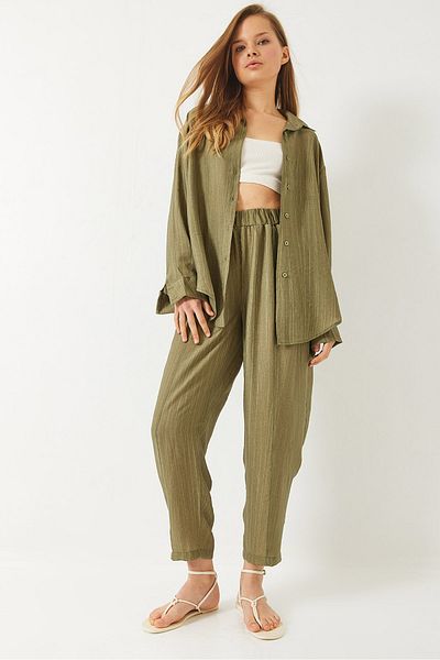 Bianco Lucci Γυναικείο πουκάμισο Sieva Oversize Viscose και Σετ Pantalon Bottom-Top 9291 60281015