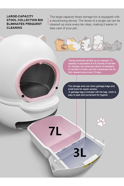KidLe Large Capacity Automatic Cat Litter Box Intelligent Cat Litter Pan