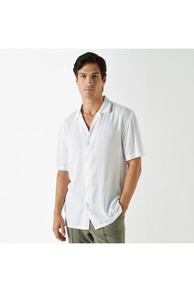 FAV Textured Camp Collar Shirt with Short Sleeves
