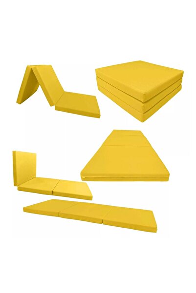 Comfy مرتبة قطنية كلاسيكية محمولة صلبة قابلة للطي، لون أصفر، مقاس 180 × 90 × ...