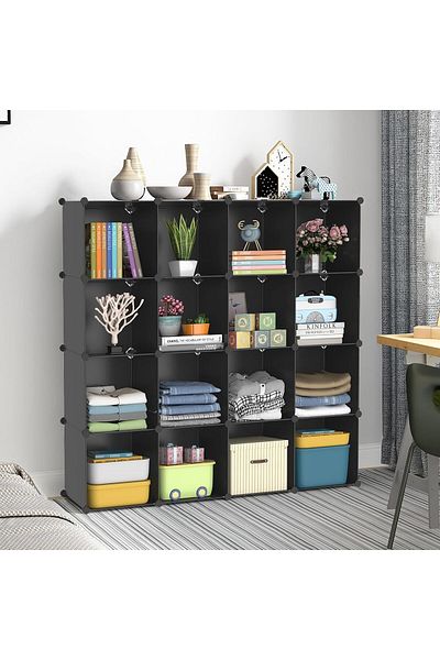 COOYA Cube Storage Cabinet, With16 Grids, ‎125 x123x30cm, Closet for Clothing Storage, Black