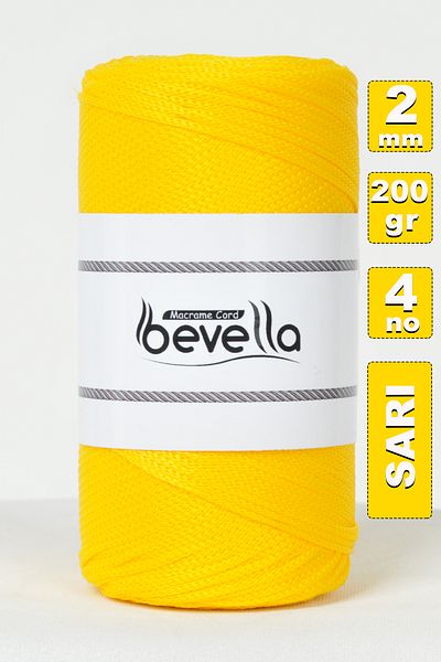 Bevella Macrame Cord 2 mm - 200 Gr Yellow Polyester Macrame Thread and Suspended Thread