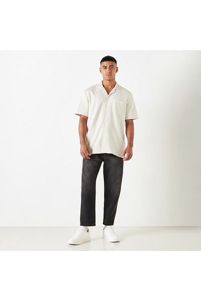 FAV Regular Fit Waffle Textured Short Sleeves Shirt with Camp Collar