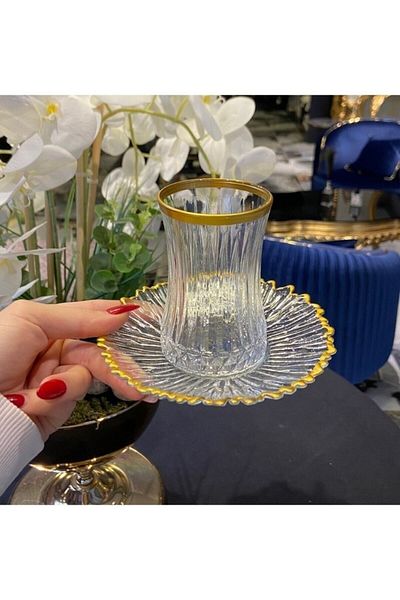 Paşabahçe Elysia Gold Gilded 12 Piece Tea Set