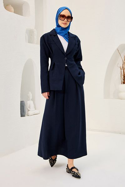 LOCCO Women's Suit with Hidden Pocket and Pleat Detail on the Front, Navy Blue