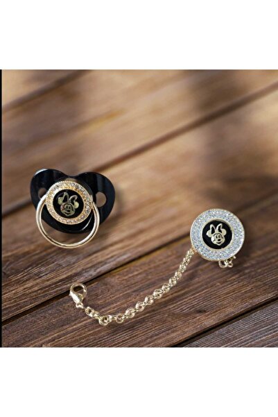 DAPWEAR'S KIDS طقم لهاية وسلسلة ميكي منقوشة بحجر الزركون 0-6 مصنوع حسب الطلب