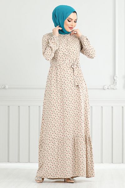 ModaMerve Floral Patterned Dress Stone Model 4069Znn894-M