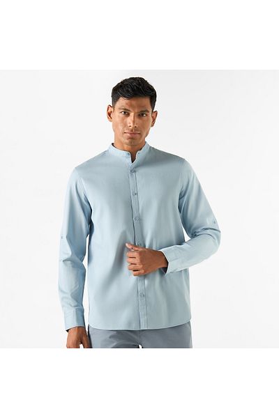 FAV Slim Fit Textured Mandarin Collar Long Sleeves Shirt with Button Closure