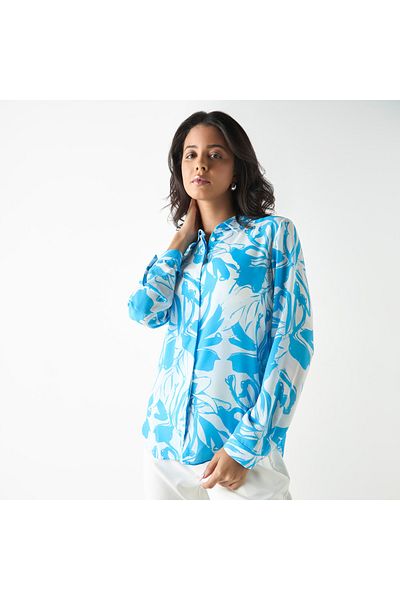 FAV All-Over Printed High-Low Shirt with Long Sleeves