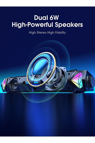 Onikuma Bluetooth PC Speakers with RGB Light,Portable Wireless Soundbar with Inside Microphone