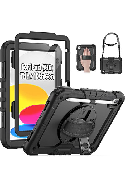 m.tk moveteck Apple Ipad 11 (A16) 2025/10. Nesil 10.9" Uyumlu Kılıf Stand Askılı Zırh Tank Defender Kapak