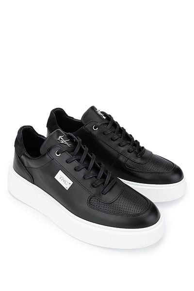 Tamer Tanca Men's Genuine Leather Black Sneakers & Sports Shoes