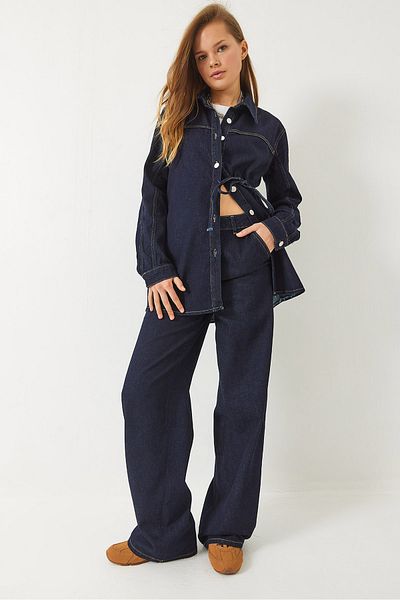Bianco Lucci Women's Tie-Up Shirt with Palazzo Pants Denim Bottom-Top Suit 9297 60281005