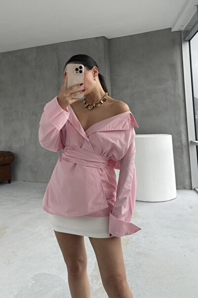 Seda Yalçın Atelier Ροζ πουκάμισο με δέσιμο μπροστά