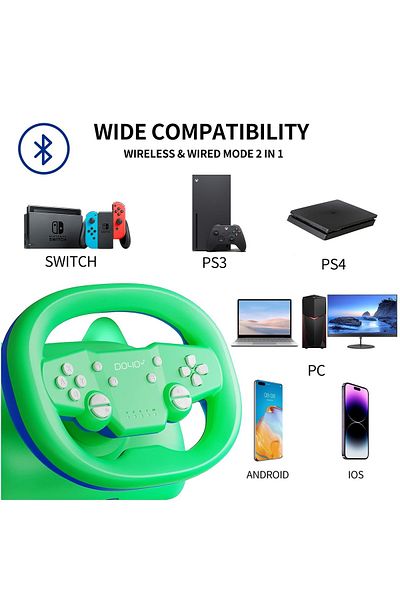 FlashHawk Bluetooth Racing Steering Wheel with Paddle Shifters, Wireless Wired Dual-Mode Steering Wheel
