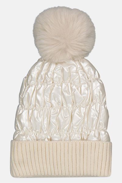 Justin Gregory Women Quilted Leather Beanie, Off-white