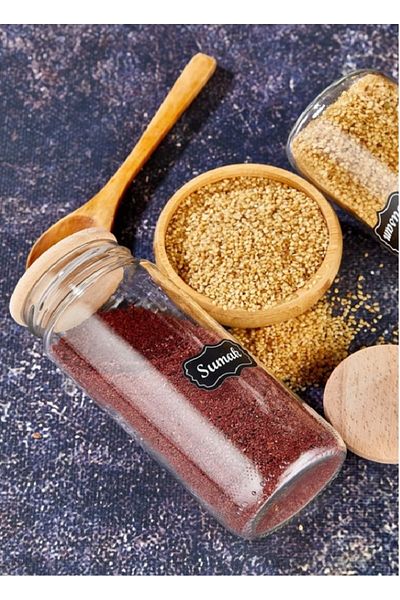ŞAKİLATA CONCEPT Set of 6 500 ml Glass Spice Shakers with Wooden Lid Storage Container (with Label)