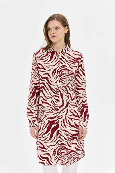 Esswaap Zebra Desenli Tunik  Bordo