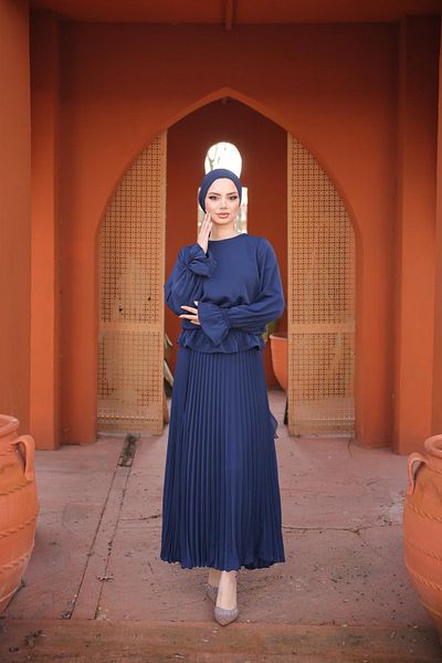 Nissra Ankanoor Navy Blue πλισέ κοστούμι φούστα Anka255076