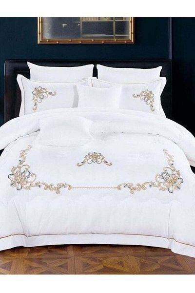 Comfy Dream 6 PC KINGSIZE PURE COTTON COMFORTER SET WHITE EMBROIDERY