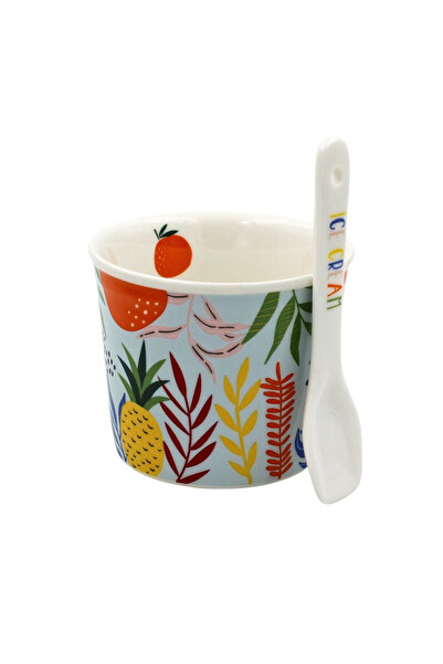 DR EASY LİFE Porcelain set bowl with spoon IceCream orange