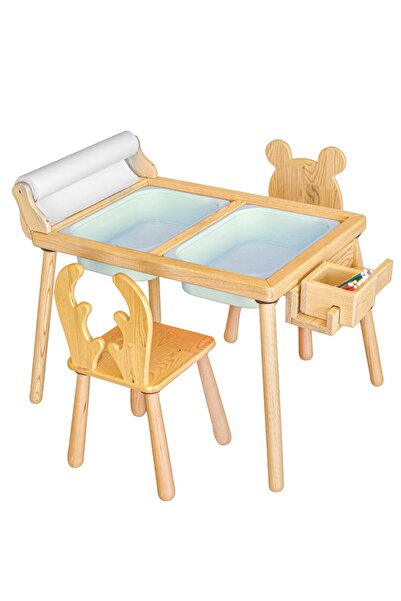Woodnjoy Rulo Aparatlı Duyusal Etkinlik Masası + 2 Sandalye