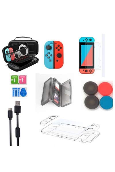 FlashHawk ملحقات حقيبة الحمل 8 في 1 لجهاز Nintendo Switch OLED تتضمن واقي شاشة
